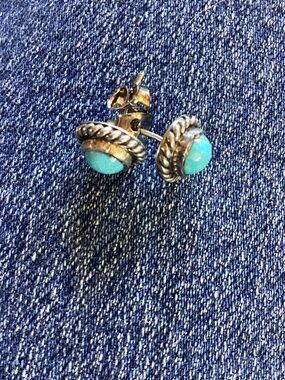 Earrings Native American made sterling silver matched natural turquoise stones